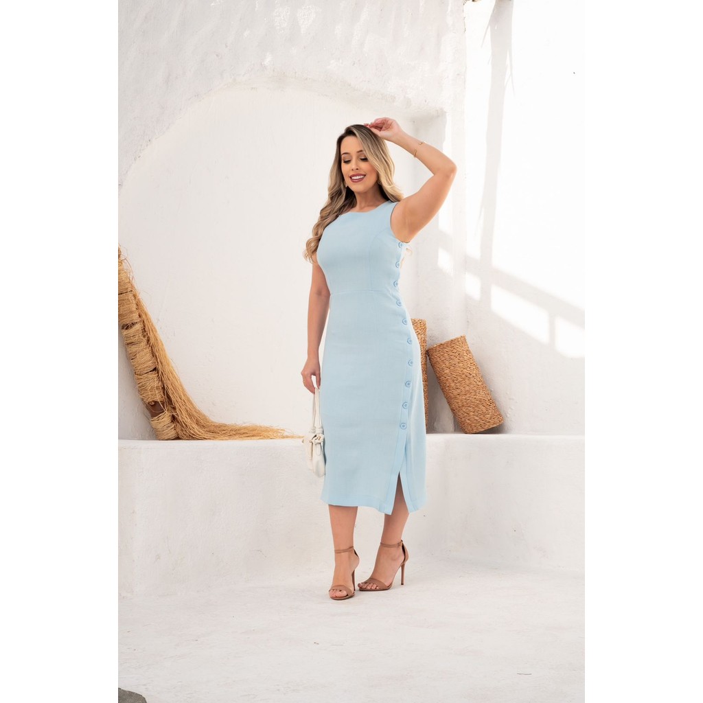 Vestido Mídi Regata Azul Claro Voz da Moda Shopee Brasil