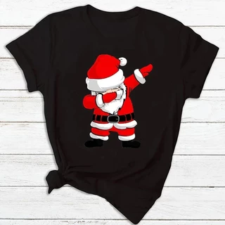 Papai Noel Imprimir Camisetas Engraçadas Mulheres Confortáveis Graphic Tops Roupas De Natal Femininas Curta Ma