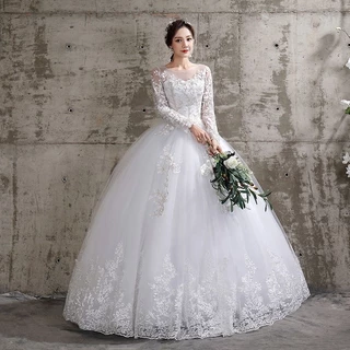 Vestidos De Casamento De Primavera 2025 Vestidos De Casamento Applique Manga Longa Branco Decote Em V Noiva Plus Size Ve