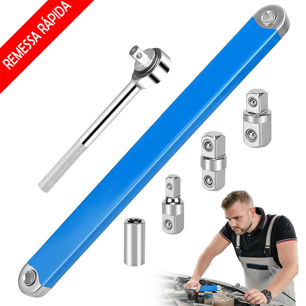 Chave de Catraca de Extensão Deslocada, 4 Adaptadores, Chave de Torção, uma chave catraca de 3/8 de polegada