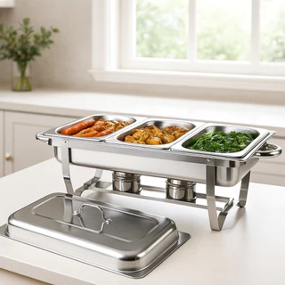 Rechaud 12 litros Retangular 3 Cubas Inox Banho Maria Fogareiro em Oferta na Shopee