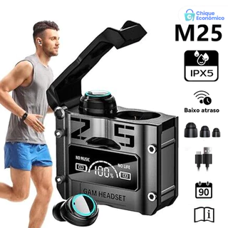 Bluetooth 5.3 À Prova D'água TWS M25 Fone De Ouvido Sem Fio 9D Stereo Sports Earbuds LED Microphoe Novo em Oferta na Shopee