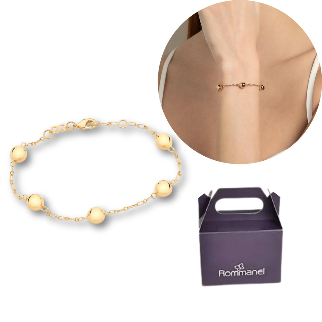 Pulseira Feminina Rommanel De Bolinha Banhada Ouro Original 19 cm
