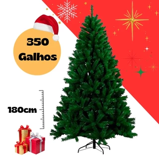Árvore de Natal Pinheirinho 180cm Luxo Premium 350 Galhos Base Reforçada Verde Imperial Pé de Ferro