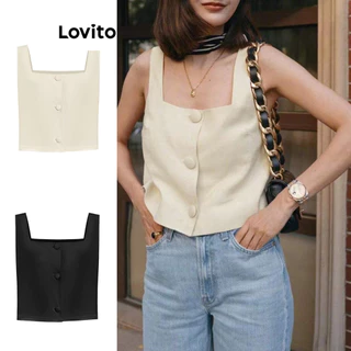 Lovito Casual Blusa Feminina Lisa com Botão L74ED260(Multicolorido)
