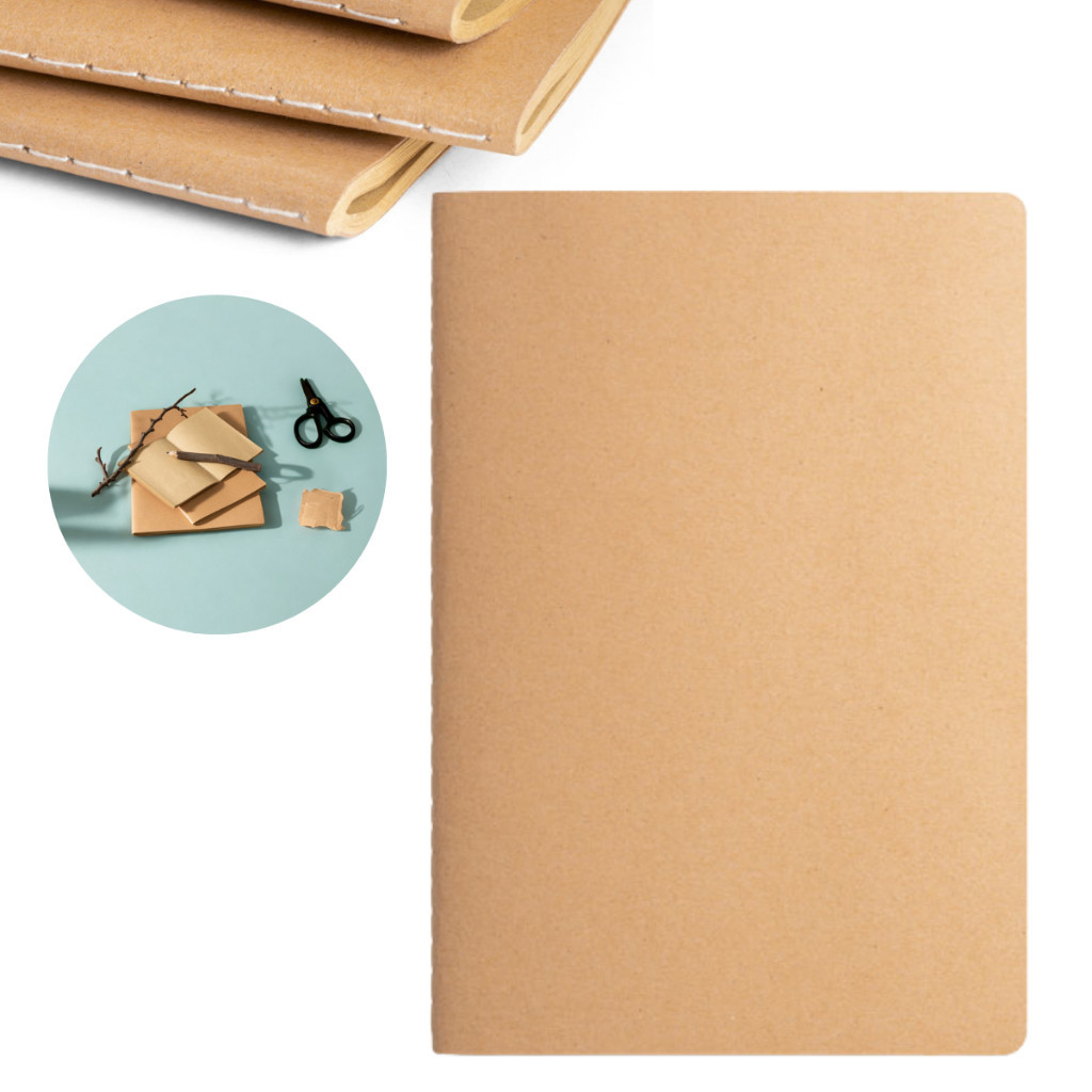 Caderno Sem Pauta Capa Flexível em papel Cartão 40 Folhas Recicladas A5 A4 Desenho