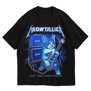 Camiseta Básica Metalica Unissex Meowtalica Gato Guitarra 100% Algodao 30.1 Envio Imeditado