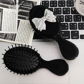 【 NEW 】 Mini Pente De Cabelo Com Dobrável Espelhado Viagem Feminino Portátil Massagem Escova Preto Boeknot Styling Tools .