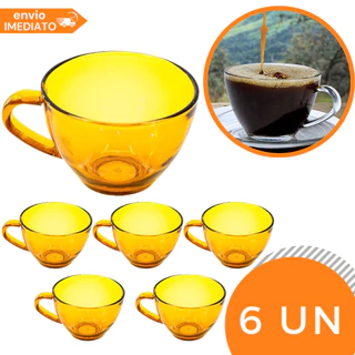 Kit 6 Xícara PERA Ambar Vidro 225ml Chá Café