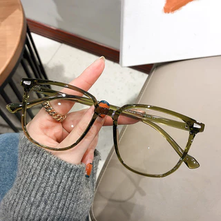 Óculos Fashion Olive Green Glasses, versão coreana Myopia Women, Luz Anti-Azul com Grau, Estilo Coreano Face Lisa e Emagrecida Look Square Eye Frame Trendy Men