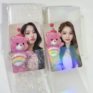 50pcs Clear Love Card Holder Laser Heart Sleeves Idol Photo Collection Protetor De Cartões Piscando Filme Sem Ácido