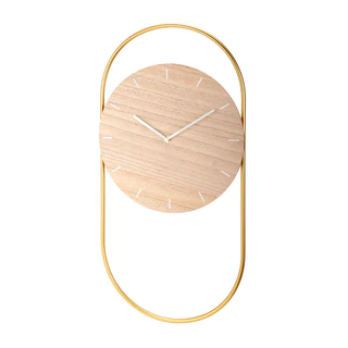 Relógio de Parede Moderno em Madeira e Metal - 30cm x 60cm - Dourado