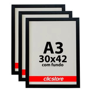 Kit 03 Moldura A3 30X42Cm Com Fundo Para Quadros Diplomas Certificados Fotos