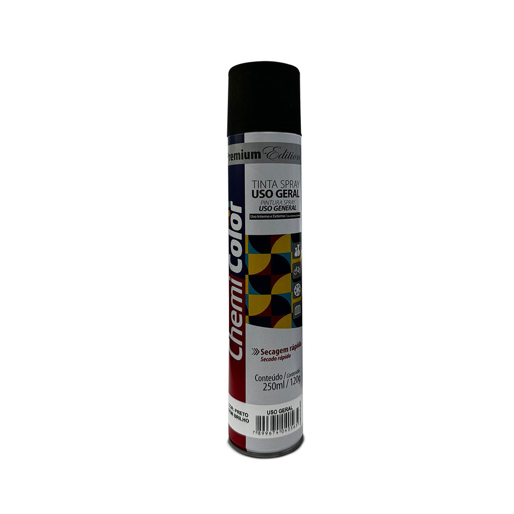 Tinta Spray Preto Semi Brilho 250ml Uso Geral Chemicolor