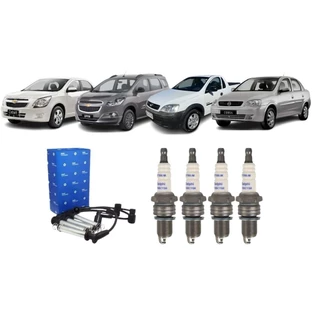 Kit Cabo Ignição Jogo 4 Velas Chevrolet Cobalt Corsa Meriva Montana Spin Doblo Idea Palio Punto 1.8