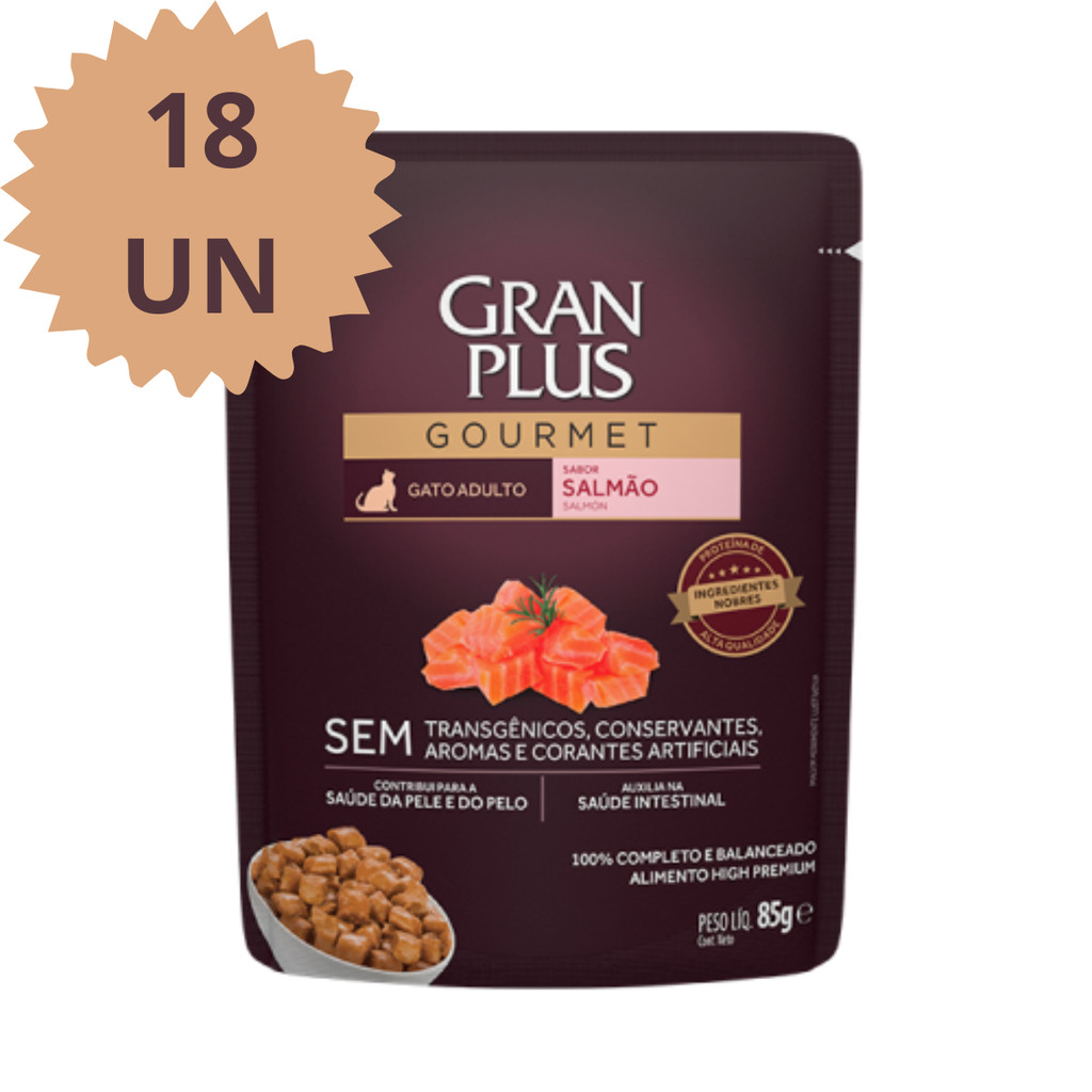 SACHE GRANPLUS GATO ADULTO SALMAO CAIXA COM 18 UNIDADES