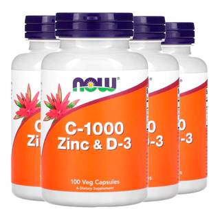 Kit 4x Vitamina C-1000 Zinco e D3 Now Foods 100 Cáps Importado /Made in Usa