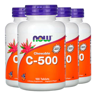 Kit 4x Vitamina C-500 Now Foods 100 Tablets Sabor Cereja /Made in Usa