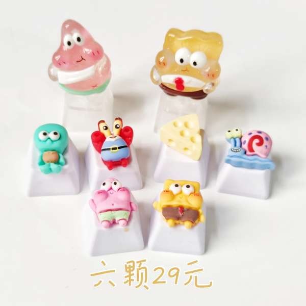 Handmade novo Bob Esponja Calça Quadrada personalizado teclado mecânico bonito keycaps rodada punk grande estrela conjunto keycaps