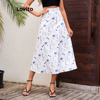 Lovito Saia Boho Floral com Babados para Mulheres LBL16371