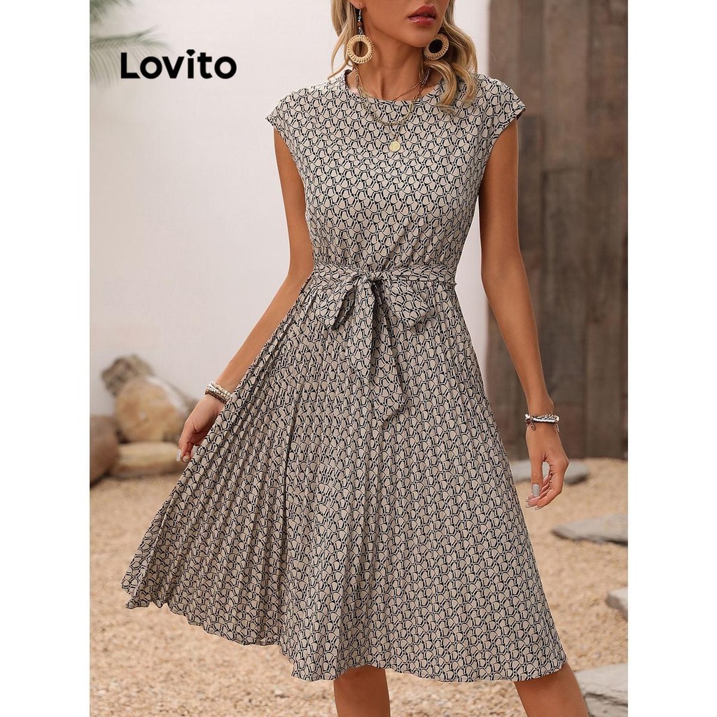 Lovito Vestido elegante Ditsy floral com renda plissada para mulheres LNL72089