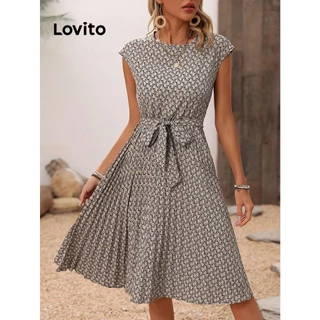 Lovito Vestido elegante Ditsy floral com renda plissada para mulheres LNL72089
