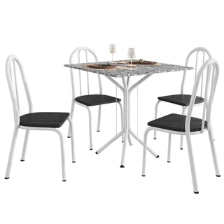 Conjunto Sala De Jantar Mesa Thais Com 4 Cadeiras Diva 0,70m Granito Branco/Preto Artefamol