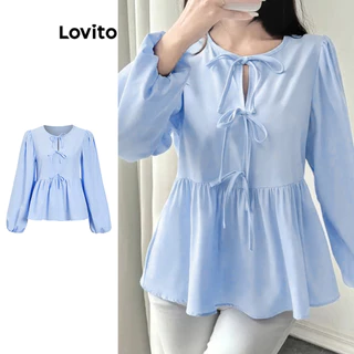 Lovito Blusa elegante com babados e laço simples para mulheres L100MD450