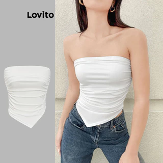 Lovito Casual Simples Franzido Regata para Mulheres L100MD496