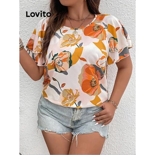 Lovito Blusa plus size curva elegante floral de camada dupla para mulheres LNL75368