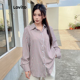 Lovito Blusa casual listrada com botões na frente para mulheres L99ED585