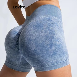 Lovito Short esportivo liso liso de cor sólida para mulheres LNL77149