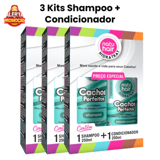 3 Kits Shampoo + Condicionador Cachos Perfeitos Hidratrat Natuhair 450ml