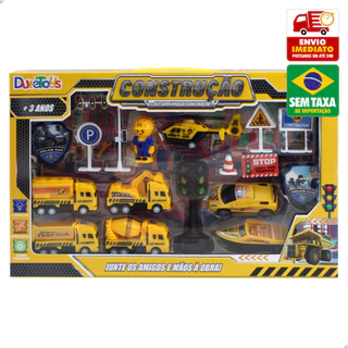 Kit Carrinho Construção Fricção Miniatura 16 Peças Brinquedo Infantil DuteToys DTE-0429
