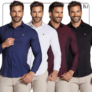 Camisa Masculina Social Manga Longa Tencel Lycra Elastano Slimfit Festa Casual Premium P M G GG