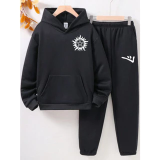 Conjunto Sobrenatural Supernatural Winchesters Dean Sam Moletom Calça e Blusa de frio Canguru Unissex Masculino Feminino