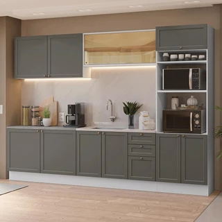 Armário de Cozinha Completa 310 cm Branco/Cinza Vik Madesa 01 em Oferta na Shopee