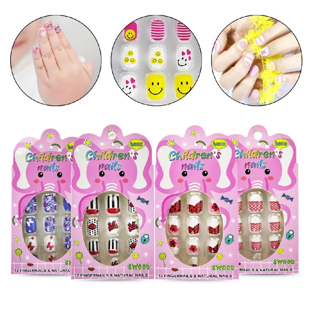 Kit 48 Unhas Postiças Infantil Colorida Autocolante Criança ...