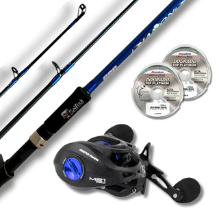 Kit Completo Pesca Pesada Pesqueiro Carretilha Albatroz M21 Pro + Vara Pop Diamond 1,80m Maciça 2p