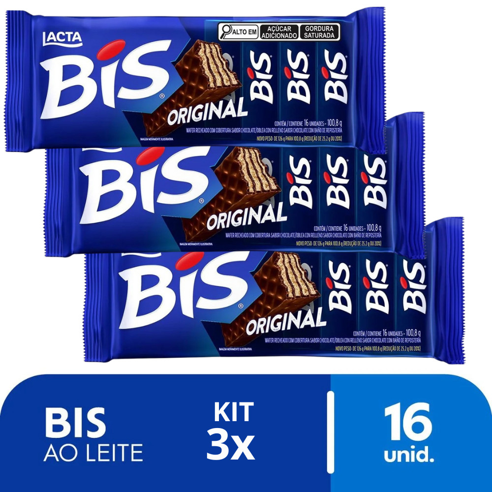 Kit 3x Chocolate Bis ao Leite Lacta 16un | Shopee Brasil