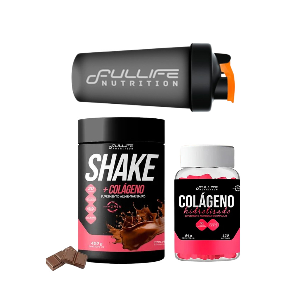 Kit Shake 400g + Colágeno 120 caps + Coqueteleira - Fullife | Shopee Brasil