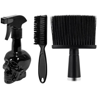 Kit Borrifador Caveira 500mL + Espanador Macio + Escovinha P/ Barba