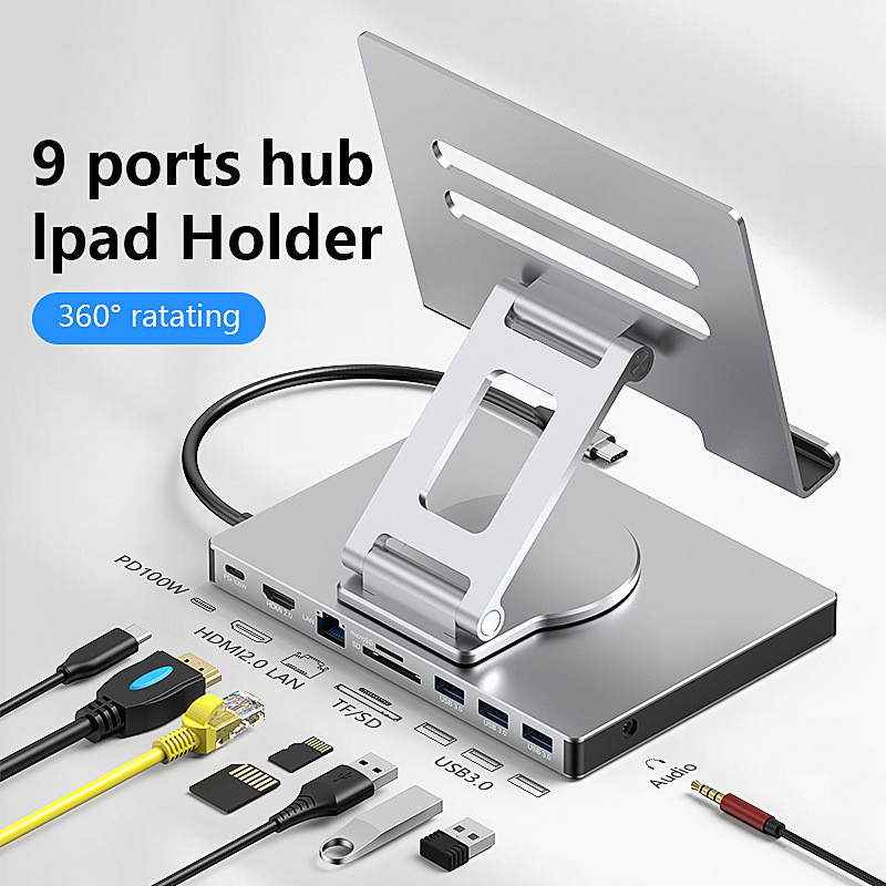 Suporte De Hub 10 Em 1 Tipo C Estação De Dock 4K60Hz PD100W Dobrável Rotativo Para Laptop Acessórios