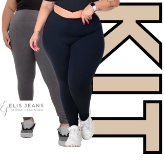 Kit 2 Calças Legging Plus Size Cintura Alta Leg Feminina Grossa Zero Transparência em Oferta na Shopee