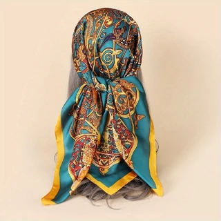 Ar Condicionado Fino Sala de Ar Condicionado Warm Shawl All-Match Hair Tie Lenço de Cabelo Leve Lenço de Cabeça Satin Silk Scarf Travel Protetor Solar Lenço Quadrado Grande Lenço de Moda Impressão Ladies Scarf
