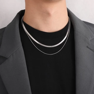 Colar Coreano De Aço Titânio De Camada Dupla De Moda Para Homens Corrente De Clavícula De Prata Hip Hop Mulheres Sem Jóias Desbotadas