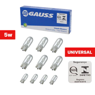 Kit 10 Lâmpadas Pingo base achatada W5W T10 Farolete Meia Luz Gauss garantia