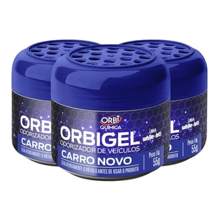 Kit com 3 Odorizadores Cheirinho Automotivo Em Gel Fragrância Carro Novo 55g Orbi Química