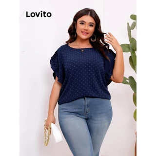 Lovito Blusa plus size curva casual com babados lisos para mulheres LNM75292