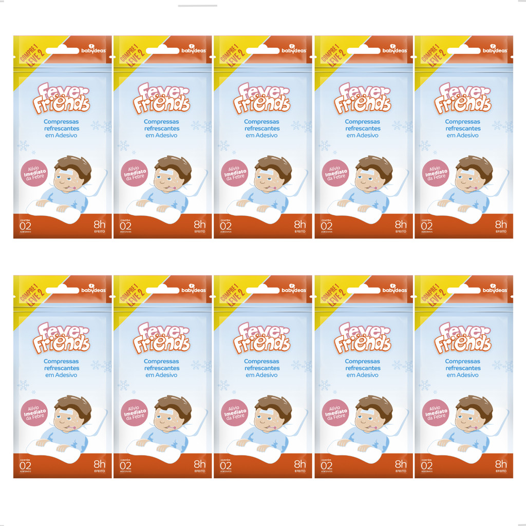 Kit 10 Adesivo Compressas Febre e Vacinas Alivio Fever Friends 2 em 1 ...